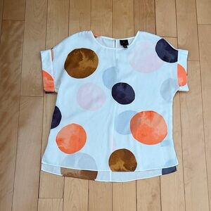 Worthington White Blouse with Orange and Brown Circles